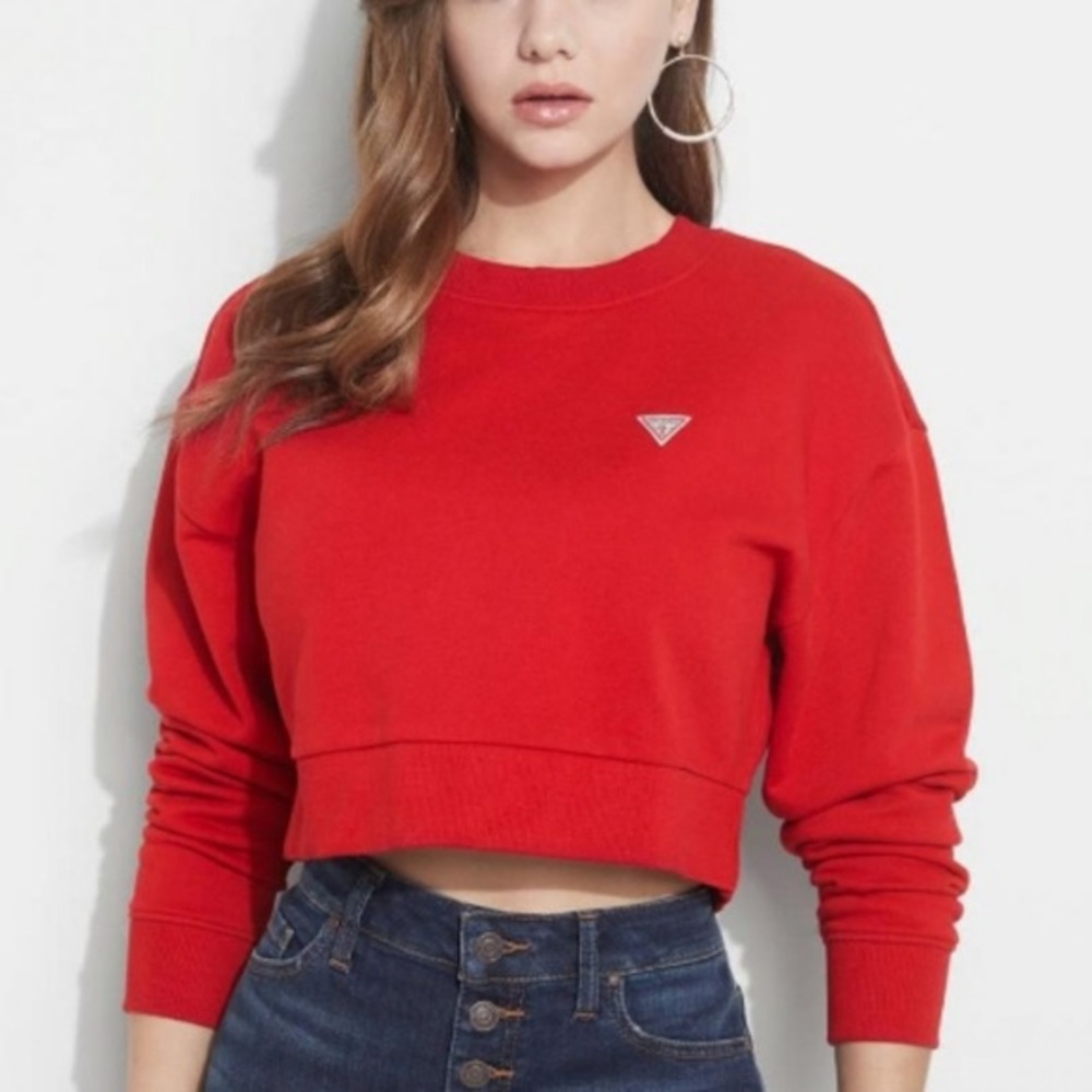 Guess long sleeve cropped crew neck sweatshirt